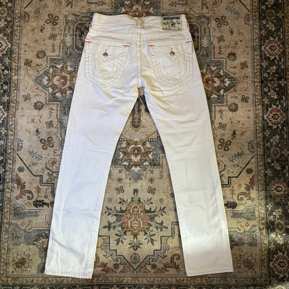 Vintage True Religion Mens White Denim Jeans Horseshoe Stitching Y2 Made in USA
